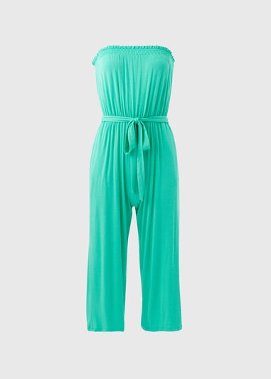 Turquoise Bandeau Jersey Jumpsuit