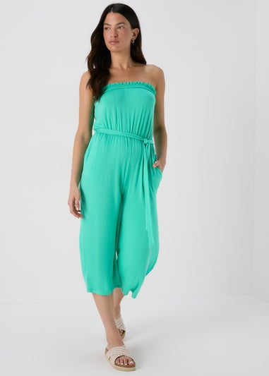 Turquoise Bandeau Jersey Jumpsuit