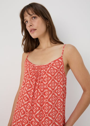 Red Abstract Print Viscose Mini Cami Dress