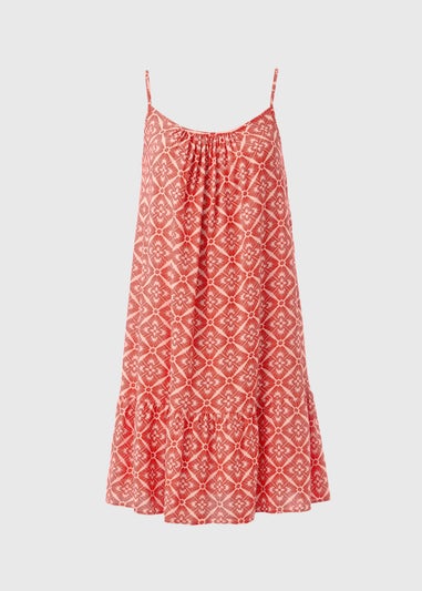 Red Abstract Print Viscose Mini Cami Dress