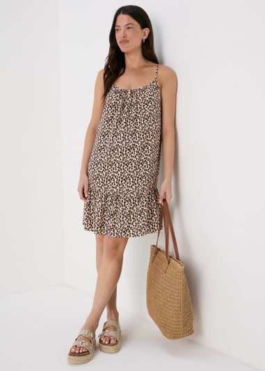 Brown Leopard Print Viscose Mini Cami Dress