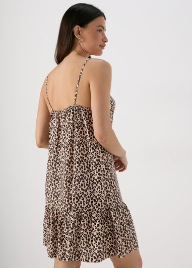 Brown Leopard Print Viscose Mini Cami Dress