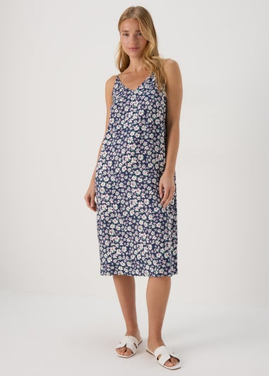 Navy Daisy Viscose Cami Midi Dress