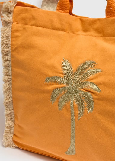 Orange Palm Tree Beach Bag