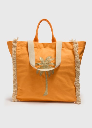 Orange Palm Tree Beach Bag