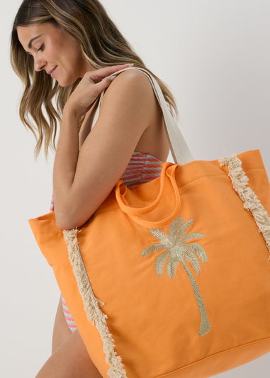 Orange Palm Tree Beach Bag