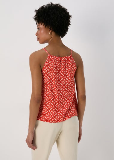 Red Tile Print High Apex Viscose Top