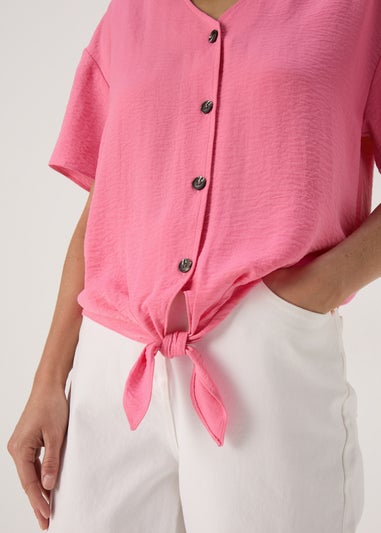 Pink Solid Tie Front Airflow Shirt