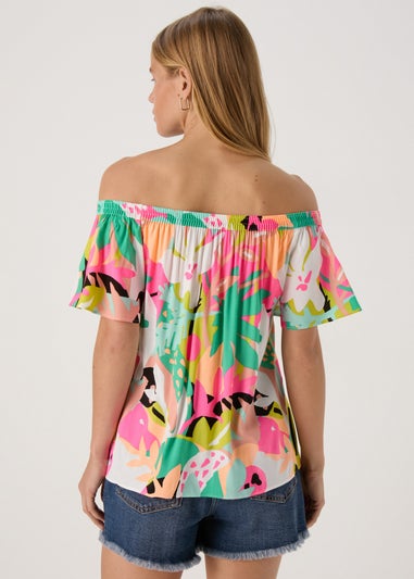 Multicoloured Tropical Viscose Bardot Top