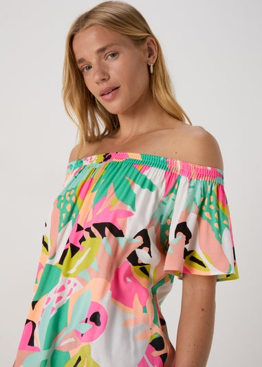 Multicoloured Tropical Viscose Bardot Top