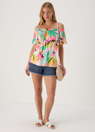 Multicoloured Tropical Viscose Bardot Top