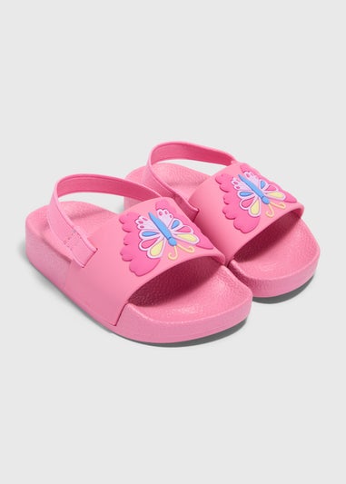 Girls Pink Butterfly Back Sliders (Younger 4-12)