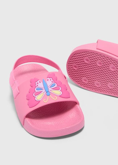 Girls Pink Butterfly Back Sliders (Younger 4-12)