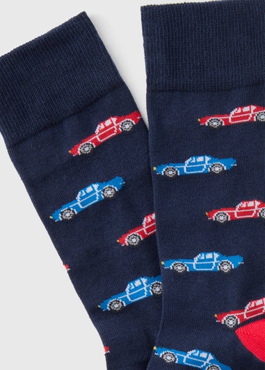 Navy Car Print Socks