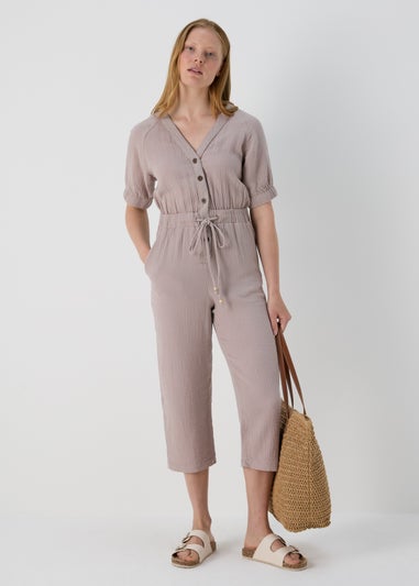 Taupe Double Cloth Jumpsuit