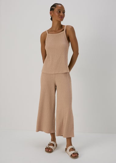 Beige Neutral Textured Co Ord Trousers