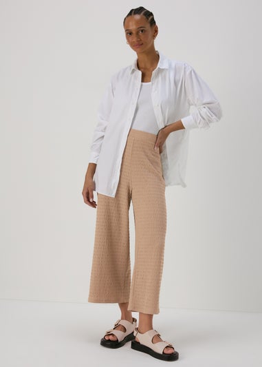 Beige Neutral Textured Co Ord Trousers