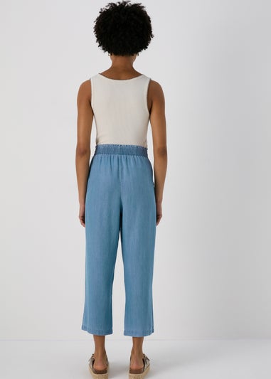 Light Wash Blue Paperbag Crop Leg Trousers