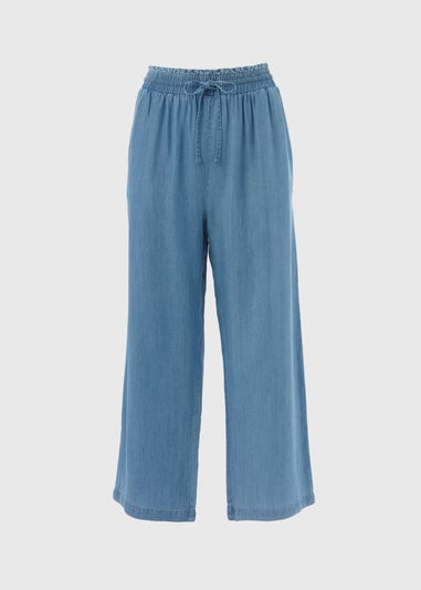 Light Wash Blue Paperbag Crop Leg Trousers