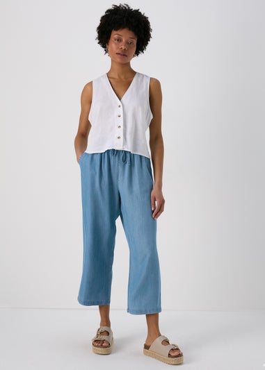 Light Wash Blue Paperbag Crop Leg Trousers