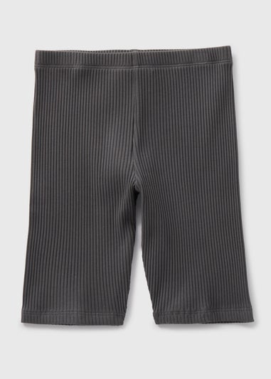 Girls Dark Grey Ribbed Cycling Shorts (7-13yrs)