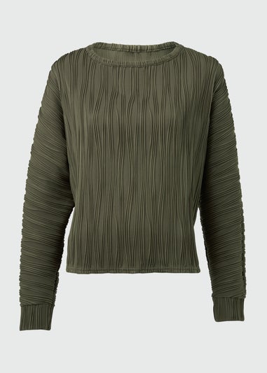 Khaki Textured Dolman Sleeve Top