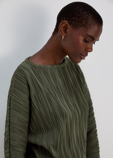 Khaki Textured Dolman Sleeve Top