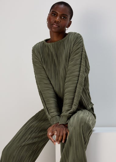 Khaki Textured Dolman Sleeve Top