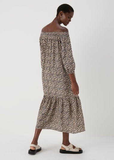 Brown Leopard Print Bardot Dress