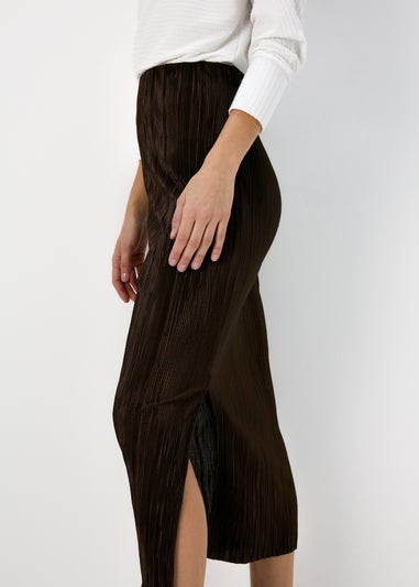 Brown Plisse Midi Skirt