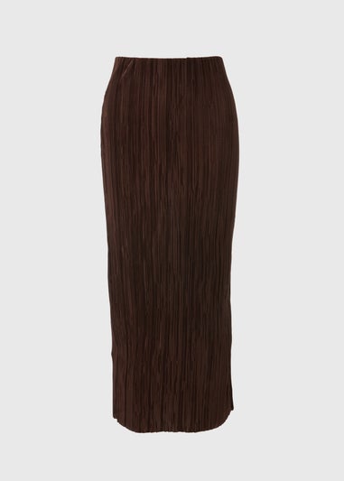 Brown Plisse Midi Skirt