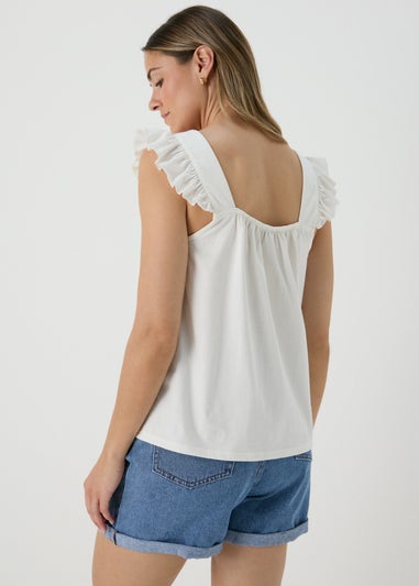 Cream & Coral Strap Embroidered Vest