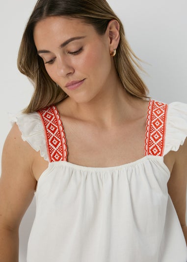 Cream & Coral Strap Embroidered Vest