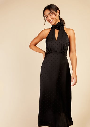 Little Mistress Black Spot Hammered Satin Dress