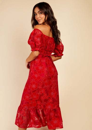 Little Mistress Red Organza Floral Dress