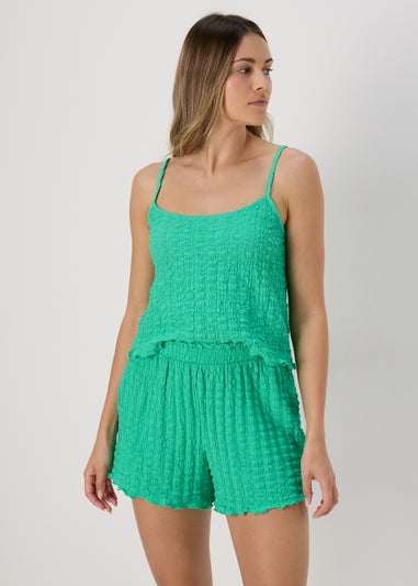 Green Textured Co Ord Shorts