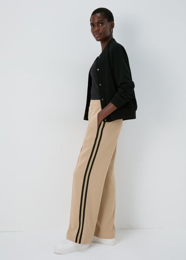 Et Vous Beige Side Stripe Wide Leg Trousers