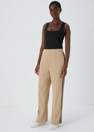 Et Vous Beige Side Stripe Wide Leg Trousers