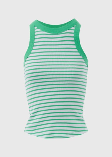 Green & White Stripe High Neck Ribbed Vest