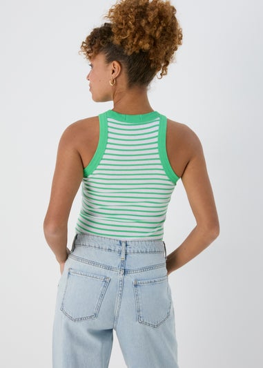 Green & White Stripe High Neck Ribbed Vest