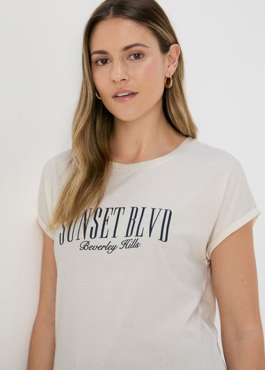 Beige Slogan T Shirt