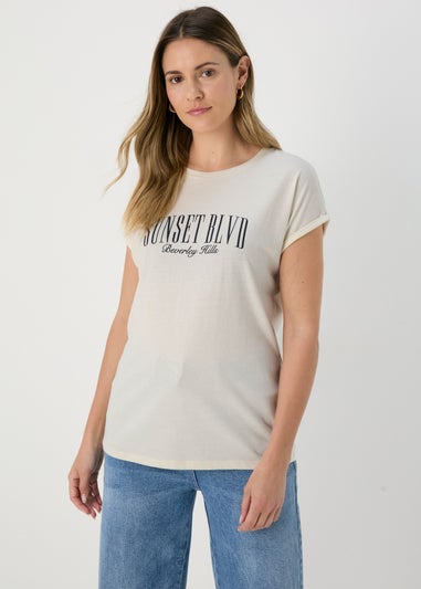 Beige Slogan T Shirt