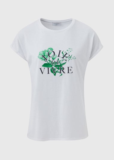 White Floral Print Slogan T-Shirt