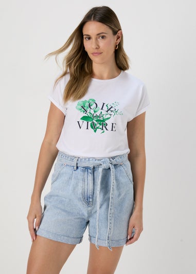 White Floral Print Slogan T-Shirt