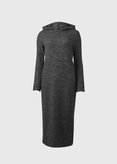 Grey Hooded Ribbed Dress