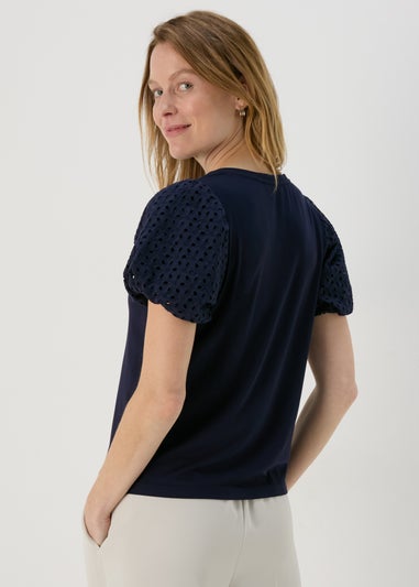 Et Vous Navy Puff Sleeve T-Shirt