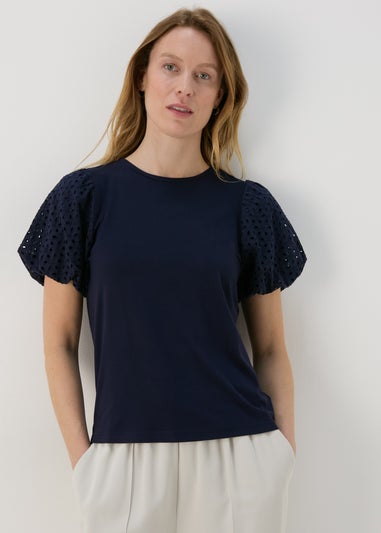 Et Vous Navy Puff Sleeve T-Shirt