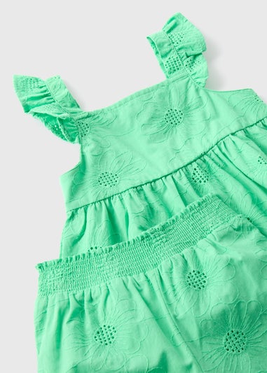 Girls Green Embroidered Co Ord Top & Trousers Set (1-7yrs)