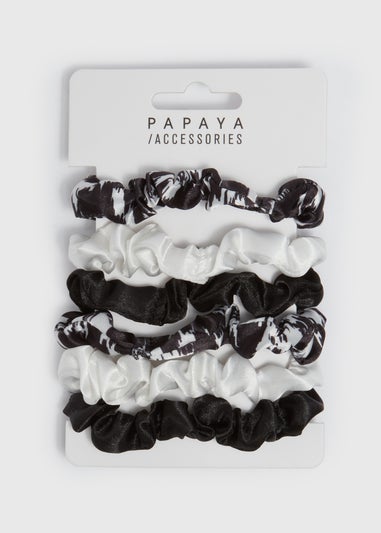 6 Pack Black & White Scrunchies