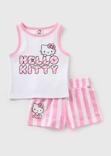 Hello Kitty Girls Tank Top & Shorts Outfit Set - Square Neck Ruffle Top With Paperbag Waist Shorts